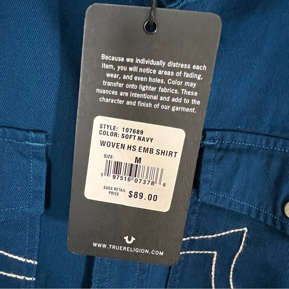 True Religion Soft Navy Snap Button Men’s Shirt Medium - Picture 3 of 4